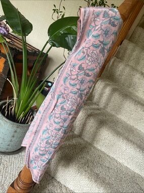 Silk Pink Floral Versatile Scarf with Teal Accents